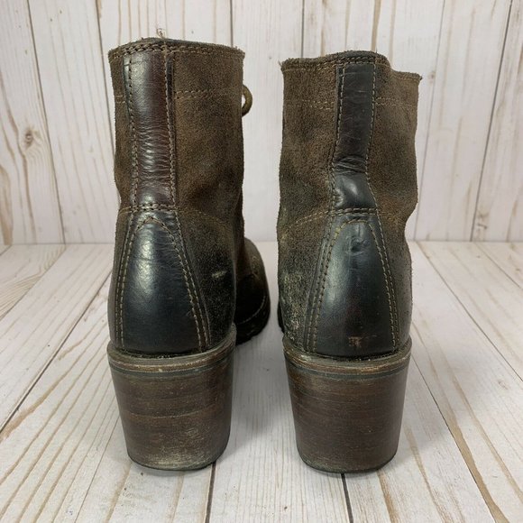 Frye Sabrina 6G Lace-up Oiled Suede Boots Womens Size 8 Lace Up Heeled Bootie - Picture 5 of 10